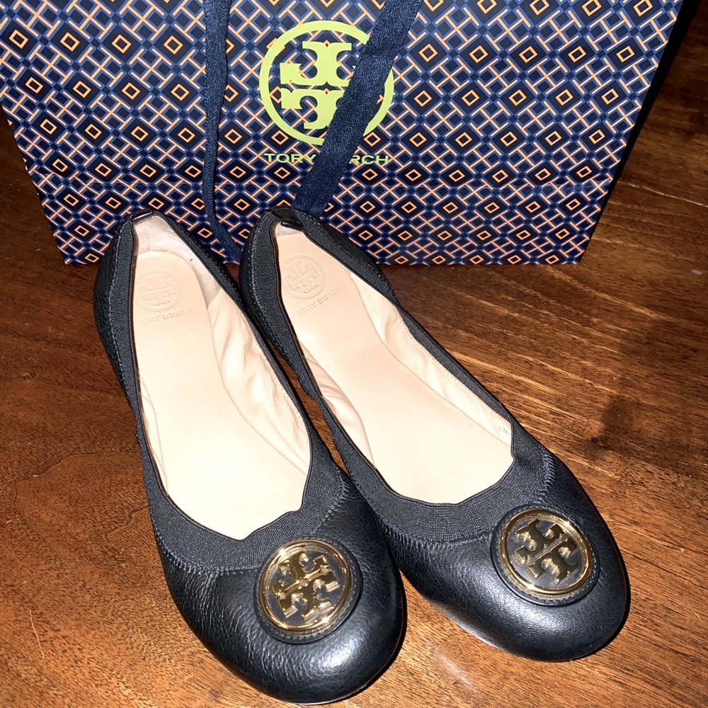Tory Burch Black Claire Elastic Ballet Flats